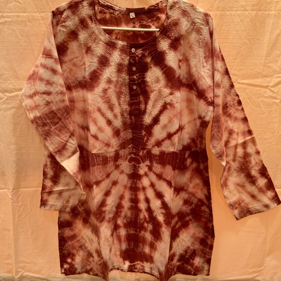 TYE DYE woman’s Tunic Top Kurta Hand Embroidery 100% Soft Cotton - Picture 1 of 7